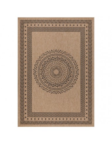 Tapis Naturel aspect jute motifs géométrique Beige et Noir pas cher