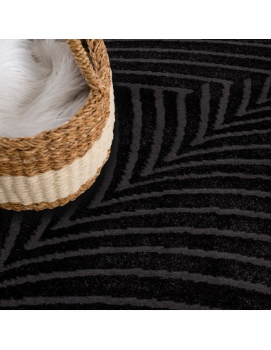 Tapis Rond à motifs feuillages en relief - Anthracite destockage