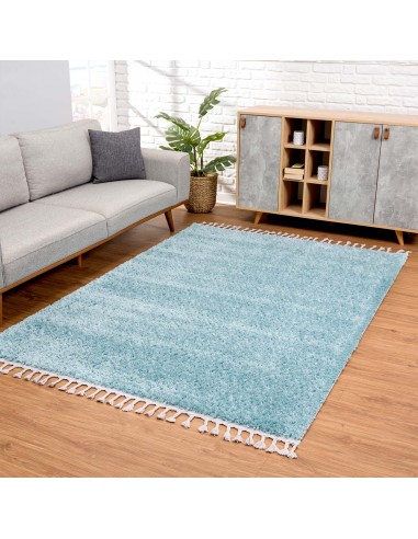 Tapis moelleux à franges tressées - Bleu vous aussi creer 