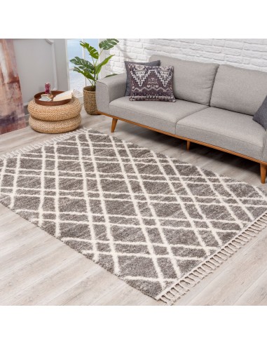 Tapis moelleux à franges tressées Berbère - Gris france