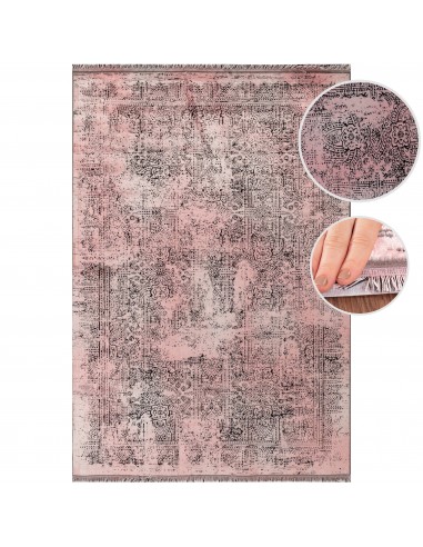 Tapis Vintage Oriental Aspect Viscose Rose une grave pollution 