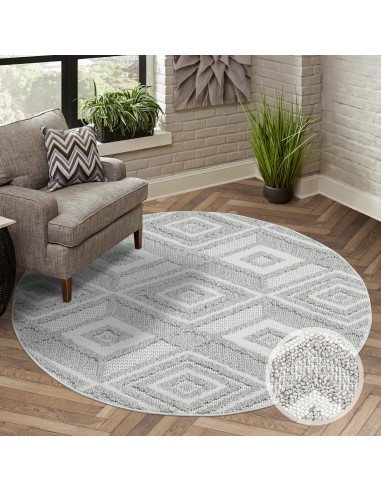 Tapis Rond Sisal Bouclé à relief CUBE - Gris hantent personnes