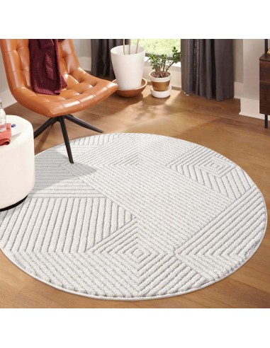 Tapis EMY Rond à motifs géométrique en relief - Crème et Gris du meilleur 