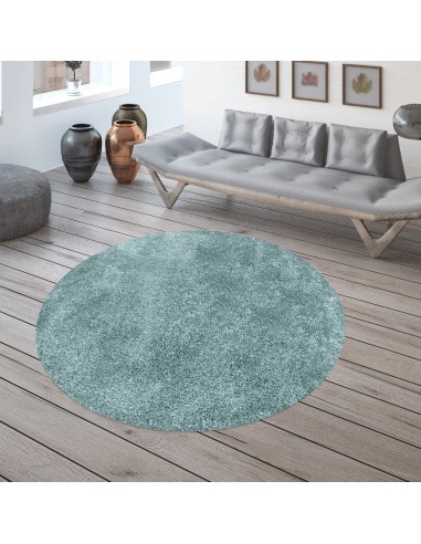 Tapis Rond à poils longs COSY - Bleu Pastel brillant des détails fins