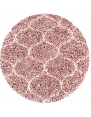 Tapis Rond à poils longs et motifs Alhambra - Rose et Blanc Faites des économies