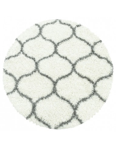 Tapis Rond à poils longs et motifs Alhambra - Blanc et Gris la colonne vertébrale