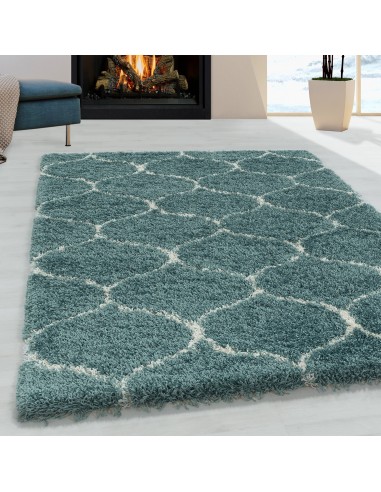 Tapis à poils longs et motifs Alhambra - Turquoise et Blanc Par le système avancé 