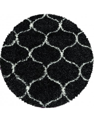 Tapis Rond à poils longs et motifs Alhambra - Noir et Blanc de technologie